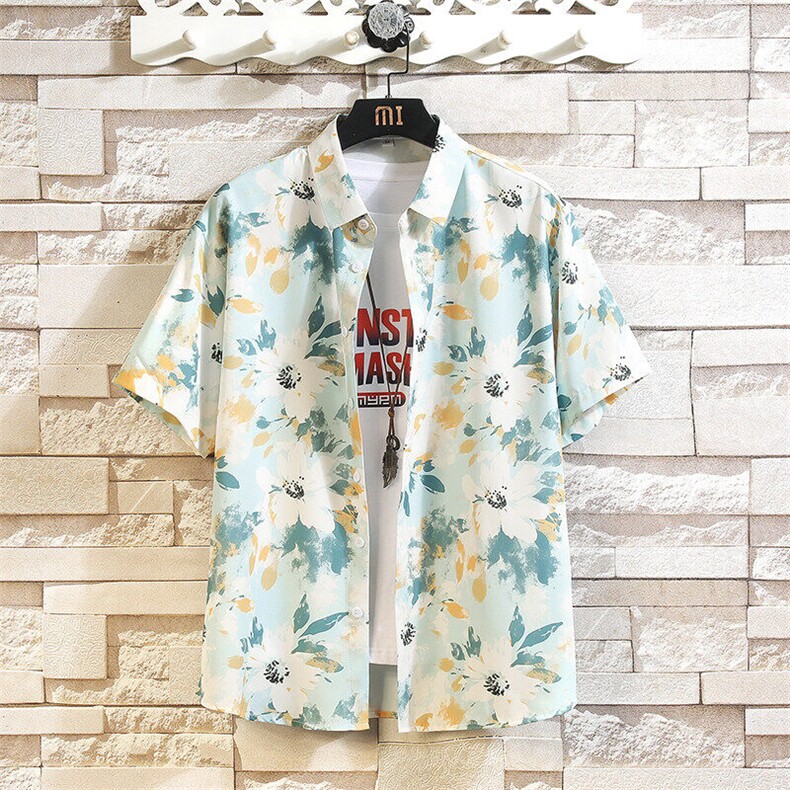 精品花衬衫大码男短袖夏季痞帅休闲上衣服外套翻领衬衣A012/P35,男装T恤,电商A012