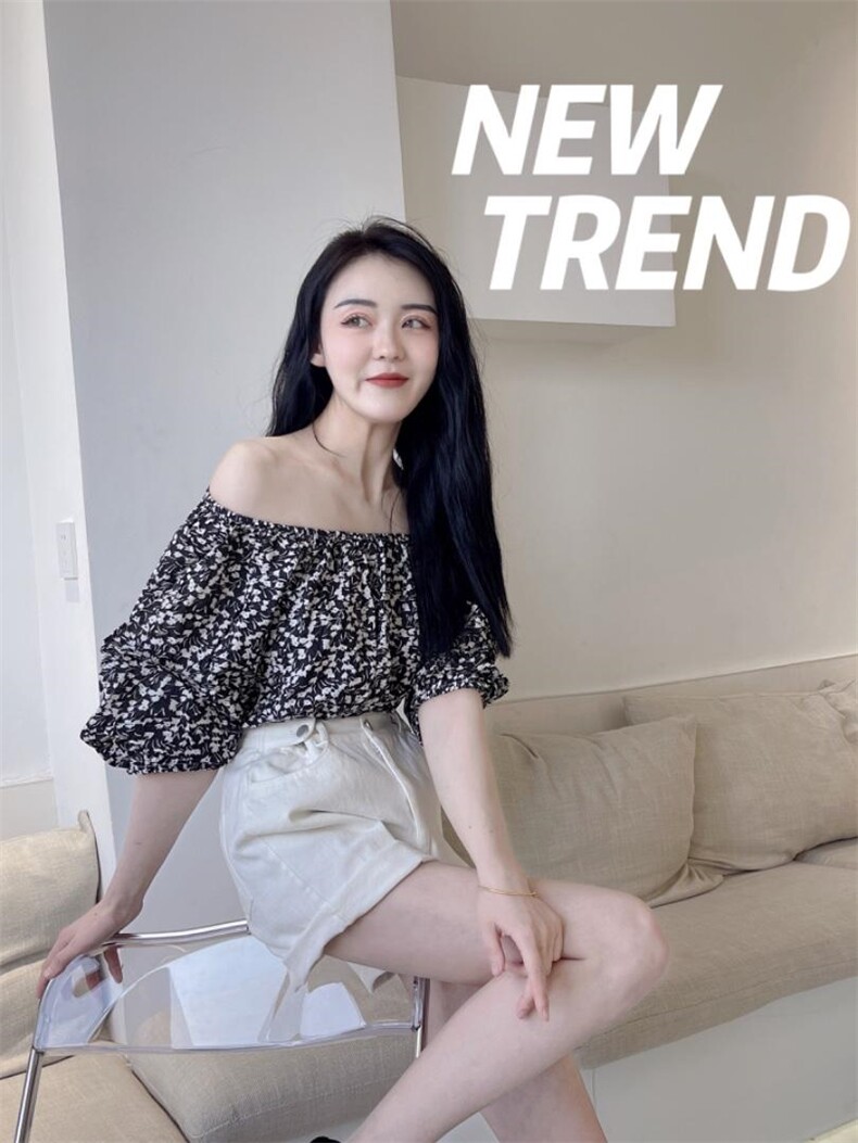 夏季新款一字肩上衣，其它，浅卡