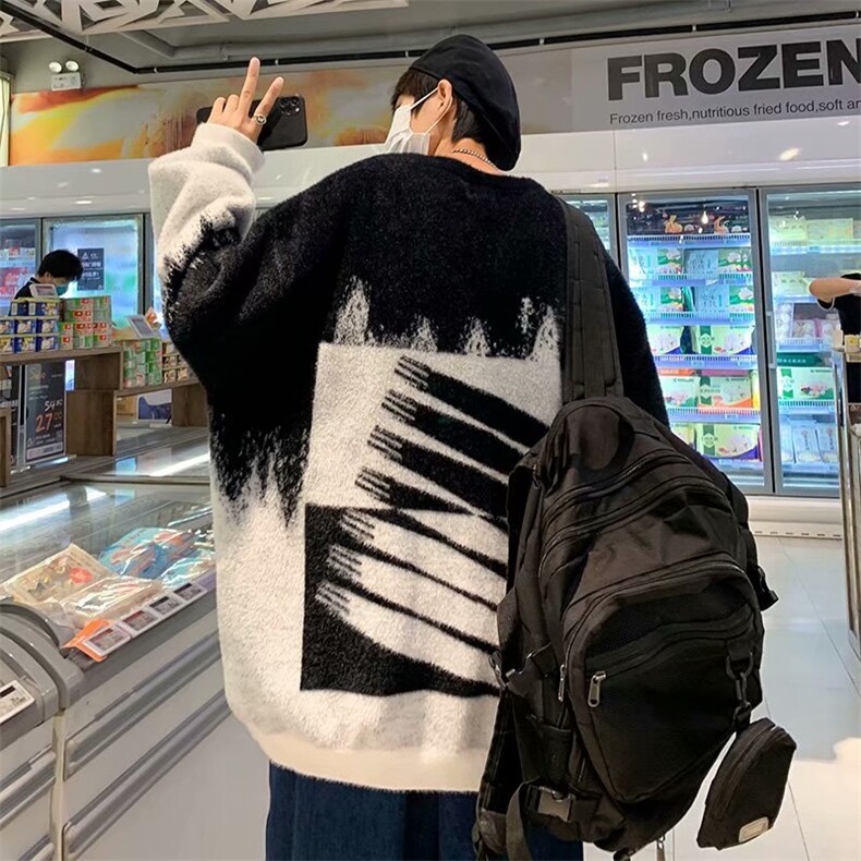 秋冬季新款扎染毛衣男港风撞色ins宽松情侣休闲针织衫外套M13-P45,男装针织衫/毛衣,星座1008-1