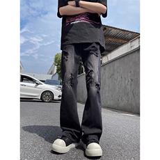 美式复古小众破洞牛仔裤高街设计感ins潮情侣直筒裤KZ47Y28-TP45，男装牛仔裤，电商A247C