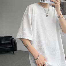 8XL-M特大码短T恤泡泡袖肌理感冰丝短袖衬衫上衣五分袖DX322P25，男装T恤，电商D206-1