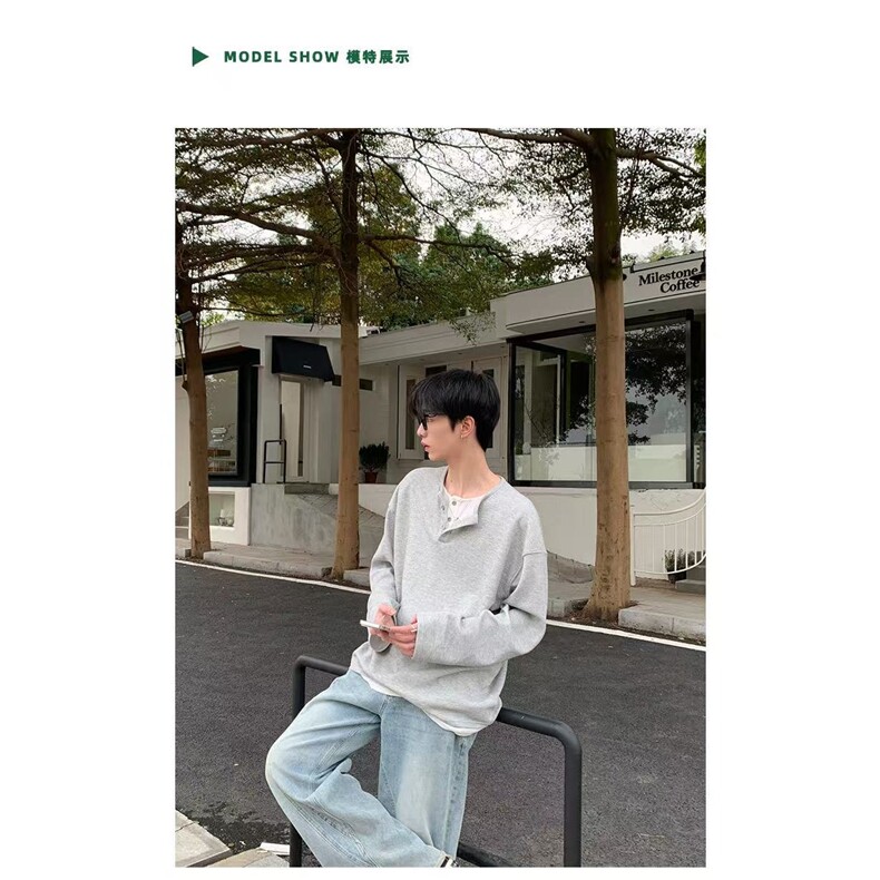 假两件华夫格亨利衫男夏季薄款长袖t恤韩版潮牌卫衣春秋季打底衫,男装针织衫/毛衣,星座1210-1