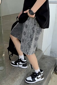 夏季潮流腰果花牛仔短裤男宽松ins港风五分裤  A125-DK19-P38图片