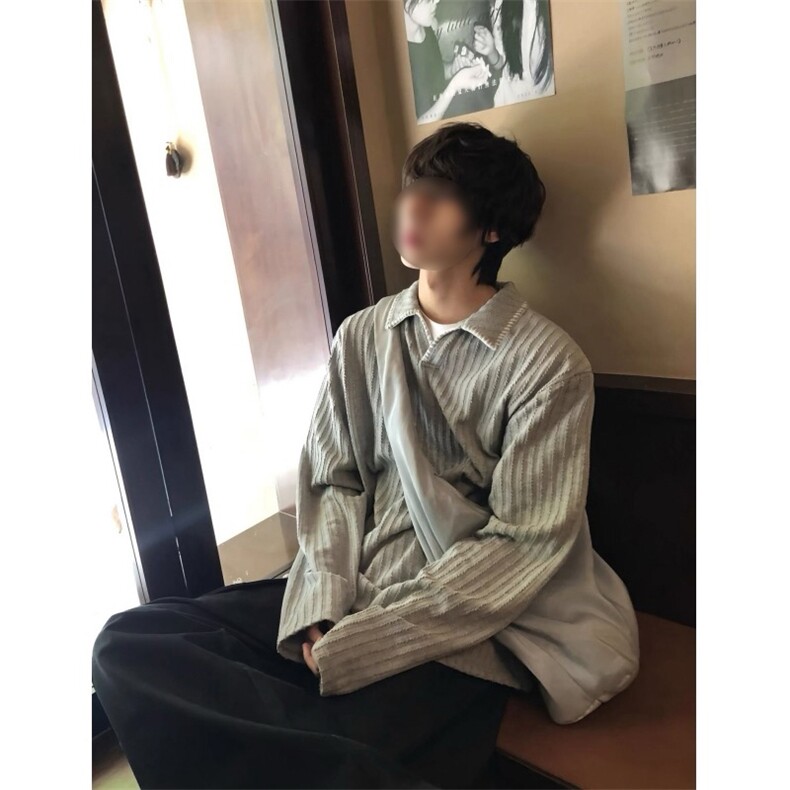 网图慎用 老钱风翻领肌理感麦穗纹长袖T恤男大码T24524-特P40控78图片