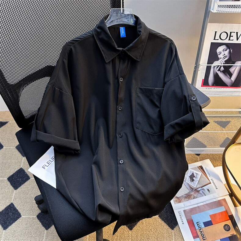 2025新款夏季垂感七分袖衬衫薄款冰丝工装痞帅现货W8584-P23,男装衬衫,星座512-4
