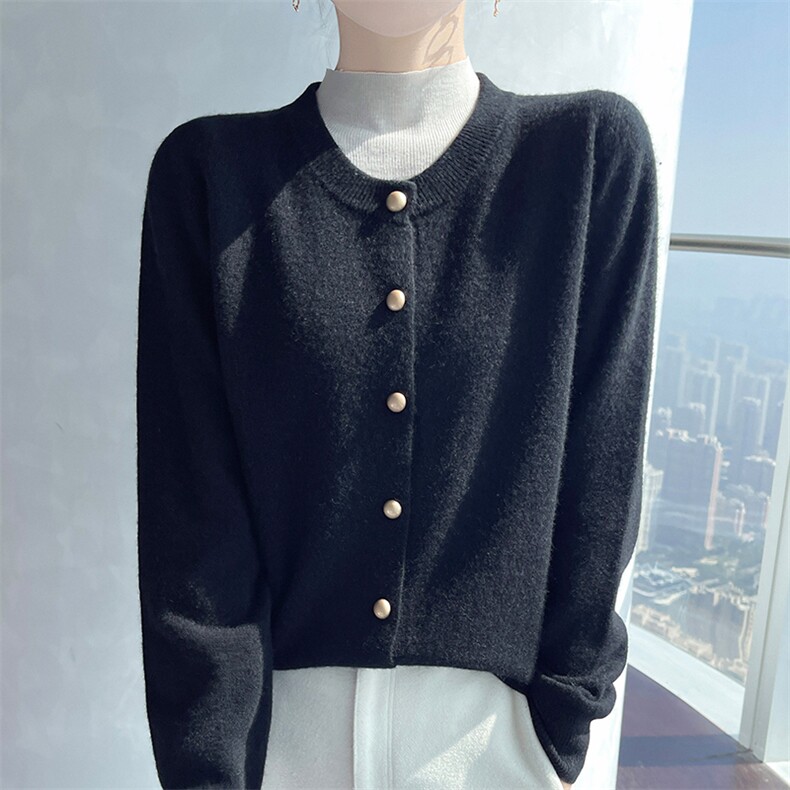 随意穿搭~圆领珍珠扣女纯山羊绒衫针织开衫长袖新毛衣外套，女装针织衫/毛衣，科源羊绒