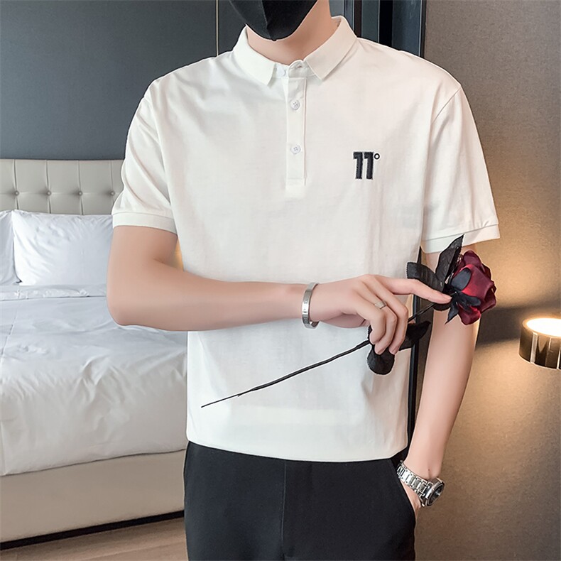 2025夏季新款Polo衫简约刺绣潮牌短袖T恤男士宽松ins百搭半袖上衣,男装T恤,电商A327