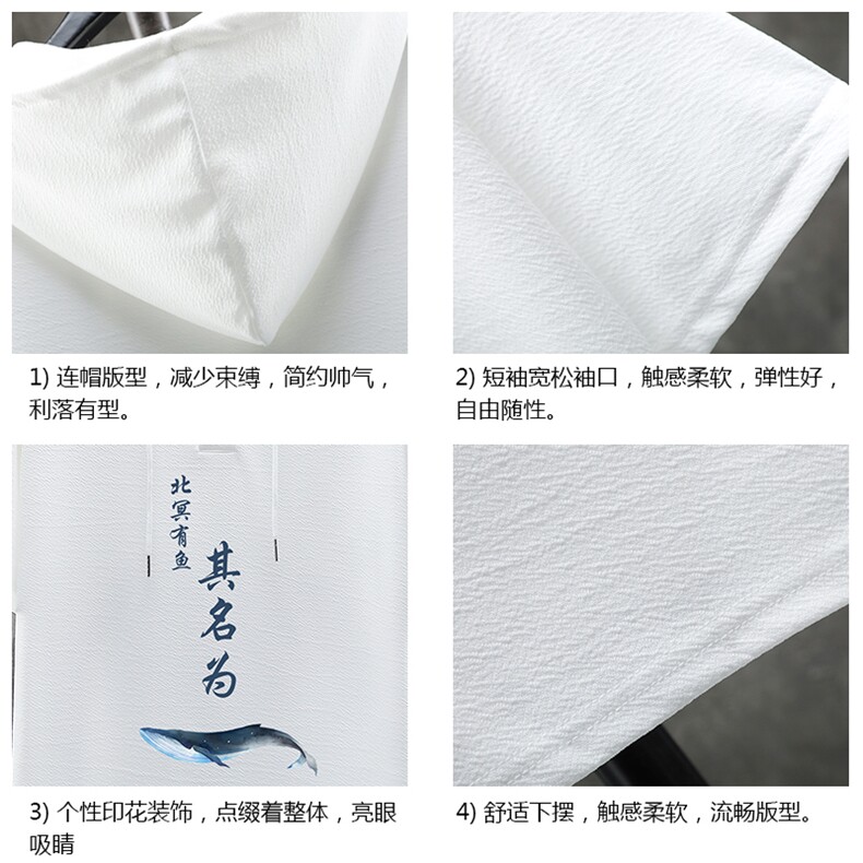 LD54261-P45连帽短袖t恤男大码胖子带帽五分袖中袖展架,男装T恤,电商A040A