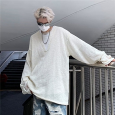 秋季薄款流苏针织衫男女款高街美式街头设计感破洞宽松情侣装毛衣，男装针织衫/毛衣，星座716-3