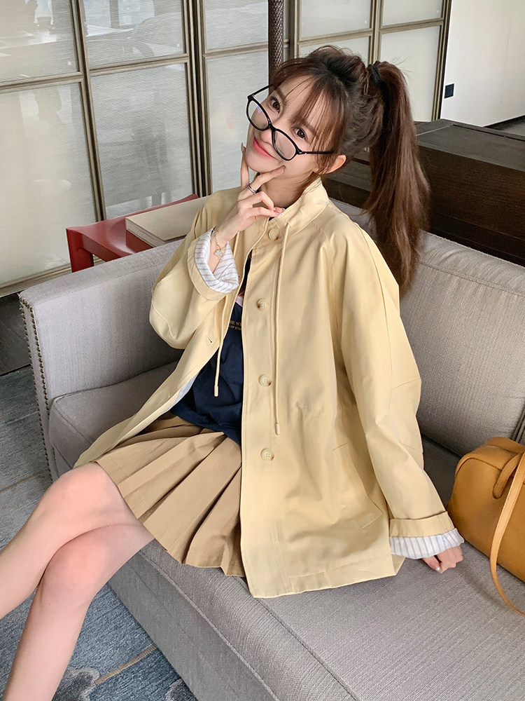黄色工装风衣外套女春秋2024新款韩系宽松小个子抽绳收腰显瘦夹克,女装风衣,浙宝192（原082）