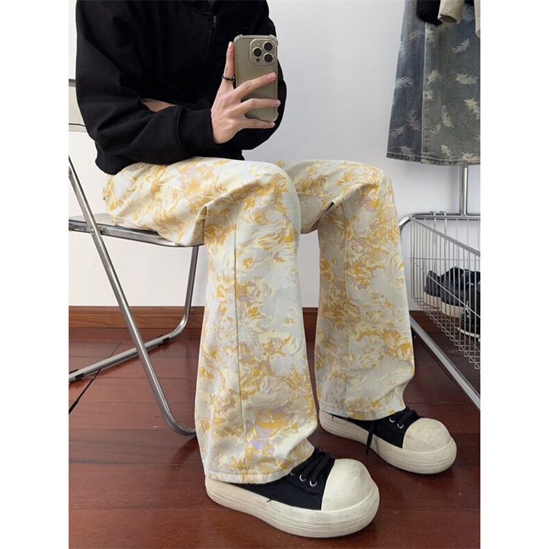 B221美式ins高街暗黑宽松直筒印花牛仔裤LK25439-特P45控78,男装牛仔裤,电商B221