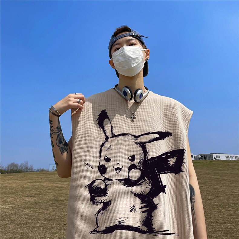 华夫格背心直播高品质重磅220克皮卡丘印花HB61-P25控38,男装背心/马甲,星座508（原C305）