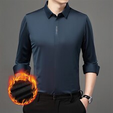 衬衫男长袖商务季厚款加绒衬衣男士内搭中年寸衫XX21411-1-P110图片