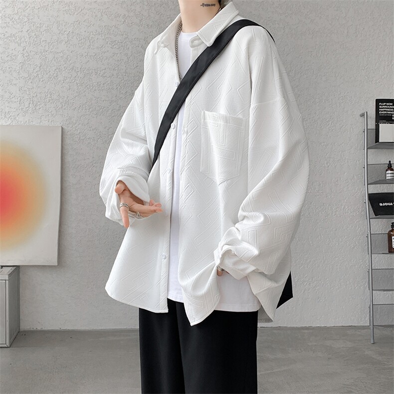 衬衫男春季新款港风宽松大码提花长袖衬衣CS026-P42，男装衬衫，星座214-3