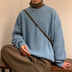 M869-特P50大码学生纯色针织衫港风百搭圆领毛衣男ins宽松线衣外，男装针织衫/毛衣，电商D310B