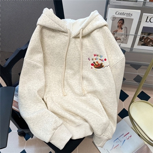 男女休闲复古重工刺绣连帽卫衣女秋冬宽松慵懒风卫衣WYX07P47