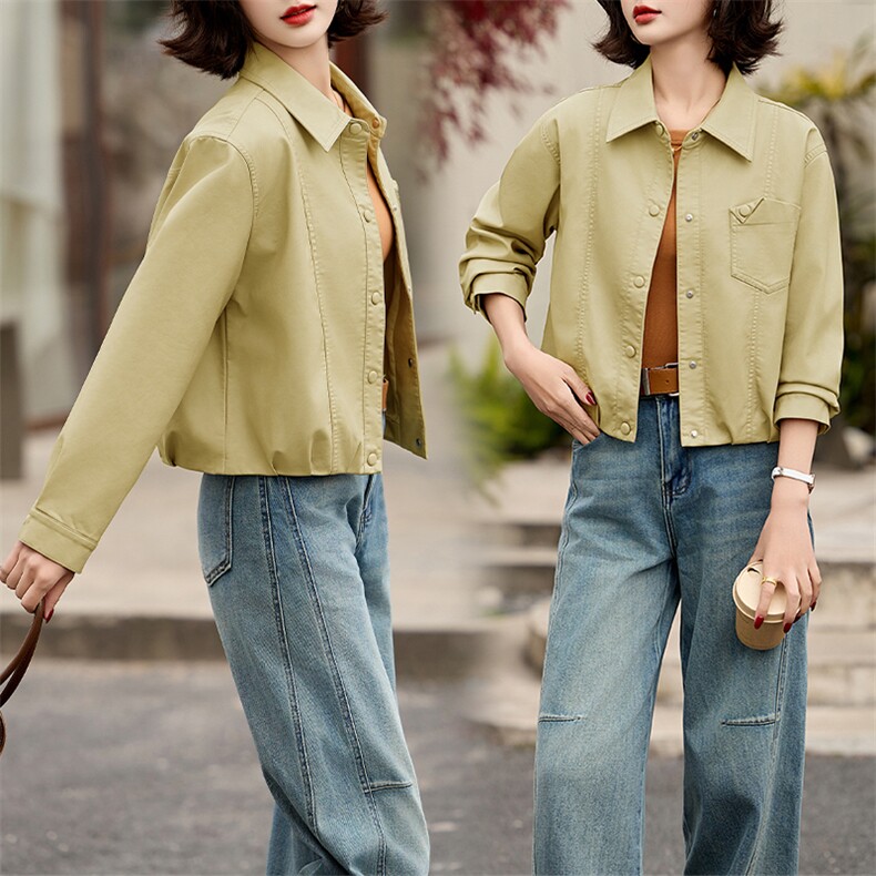 2025春秋季新款皮衣外套女pu皮翻领短款上衣拉链高级感机车服夹克，女装皮衣，美拉德工厂直营店