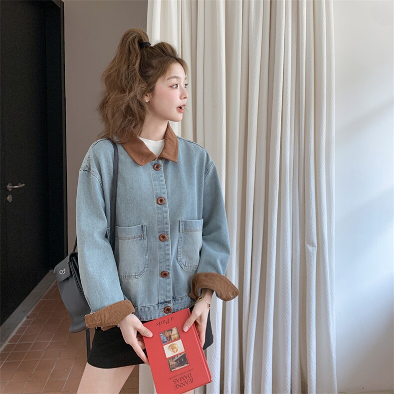 蓝色复古小个子翻领牛仔短外套女2025秋今年流行又酷又飒夹克上衣,女装短外套,2C266