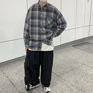 夏季ins港风复古格子宽松衬衫潮流宽松百搭薄款上衣W1203-P32图片
