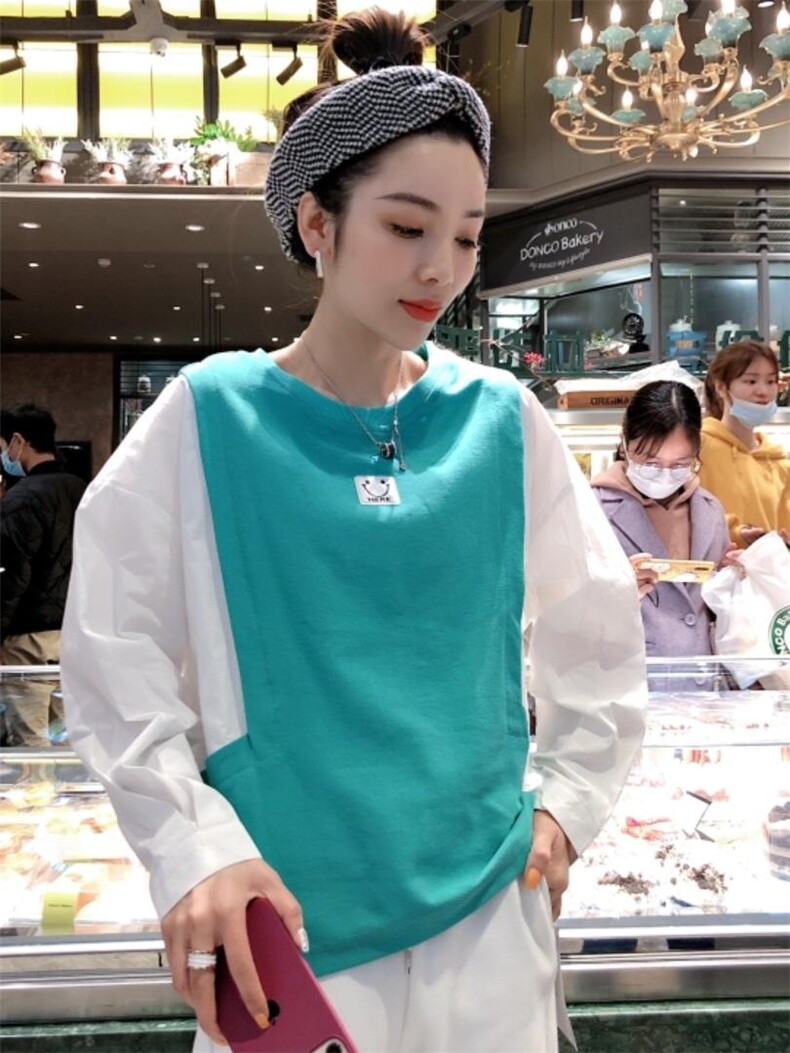 笑脸拼色小衫，人人补单款，女装，一杭