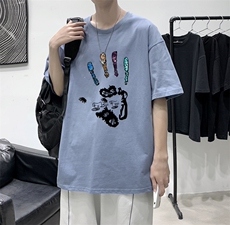 T2228P25港风室内纯棉男短袖港风净版潮印花宽松休闲情侣装T恤，男装T恤，星座510A-1