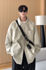 港风翻领pu皮面料皮衣男潮流休闲宽松皮衣外套男77107P78控108，男装皮衣，星座227-7