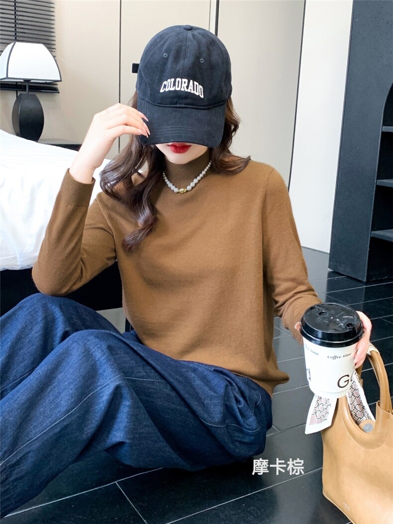 秋冬季羊毛休闲简约时尚百搭平面半高领羊毛衫,女装羊毛衫,纳驰羊绒
