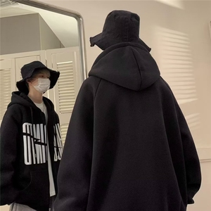 潮流美式复古重磅印花卫衣男装加绒oversize秋冬季新款连帽外套潮图片