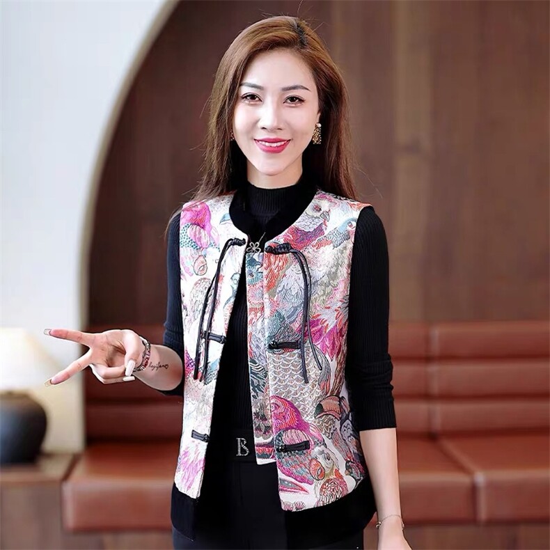 新中式风马甲外套女春秋2025新款时尚刺绣短马夹背心坎肩薄上衣,女装马甲,燕颉服饰