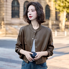 现货立领皮衣2025年女秋季新款时尚百搭短款皮上衣，女装皮衣，英标秀（1C119）