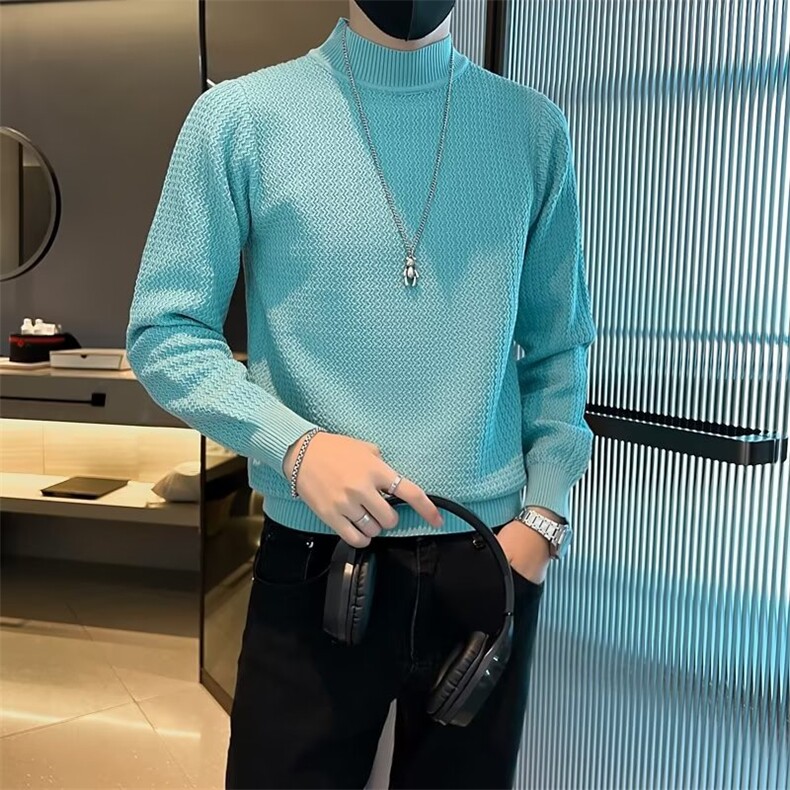 圆领毛衣男秋冬季修身软糯纯色毛线上衣服保暖打底男士针织衫M803,男装针织衫/毛衣,星座1116A-2（原606A-1）