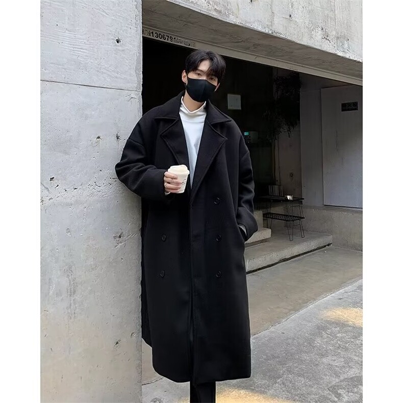 2023港风文艺中长款风衣男秋冬宽松毛呢大衣，男装风衣，星座716-3
