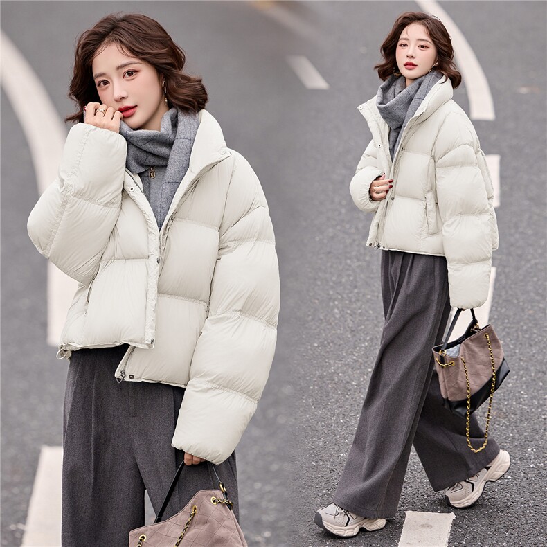 短款羽绒服女2025冬季新款时尚立领落肩袖小个子休闲白鸭绒外套,女装羽绒服,流量+