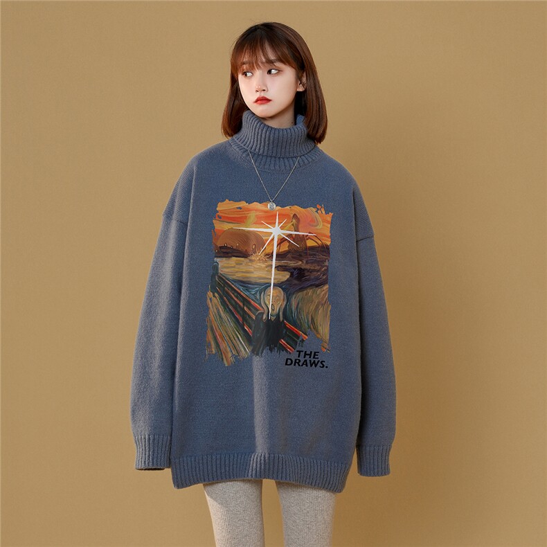 中性风23新款秋冬时尚百搭宽松字母印花高领毛衣M949P50控68,男装针织衫/毛衣,A247A