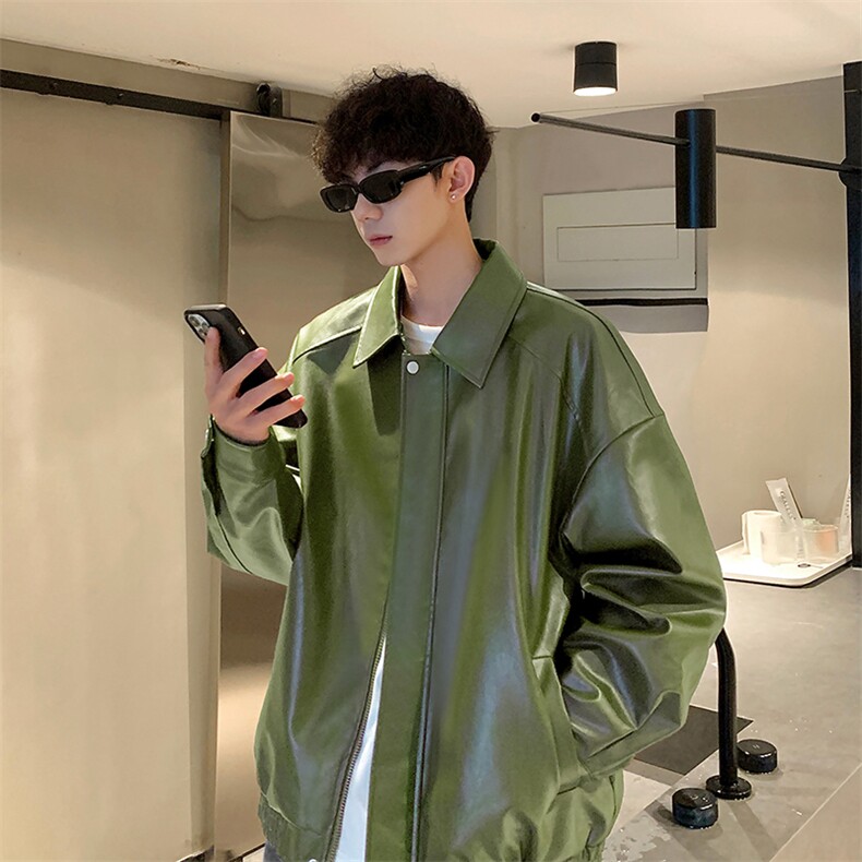 咖色皮夹克男士春秋季美式复古cleanfit机车pu皮外套高级感棒球服,男装夹克,电商A102