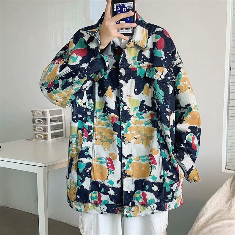 涂鸦迷彩牛仔秋季潮牌宽松工装夹克港风ins百搭衣服潮W1477-P61,男装夹克,星座512-2