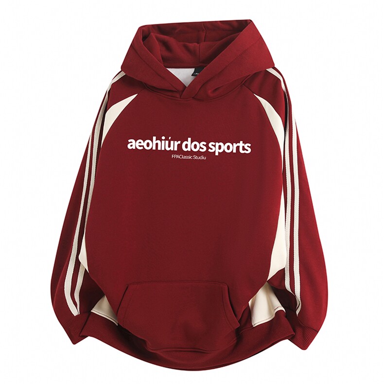 抖音得物品质美式高街宽松结构拼接撞色连帽印花卫衣外套W13301，女装短外套，电商A443