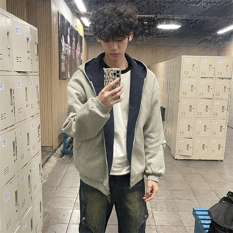 抖音得物高品质二开 25秋冬美式重磅宽松结构双面连帽卫衣外套W68图片