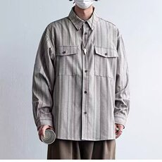 春秋季日系套装复古竖条纹长袖衬衫男女学院风宽松休闲叠穿衬衣，男装休闲套装，星座506A