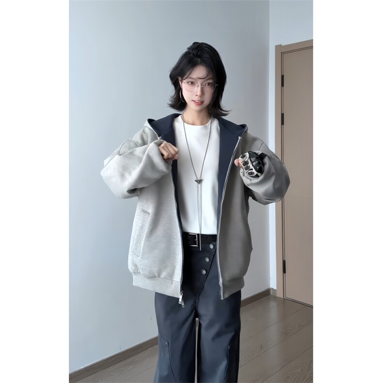 L02CC-特P60双拉链短款连帽开衫卫衣外套男,女装短外套,星座1007（原301D）