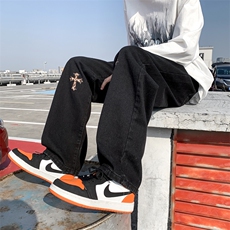 欧美ins潮牌高街vibe风裤子男女炸街十字架牛仔裤男N0113-P43，男装牛仔裤，星座308B-1