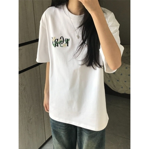 H0764-P35刺绣款休闲宽松版型情侣款短袖T恤图片