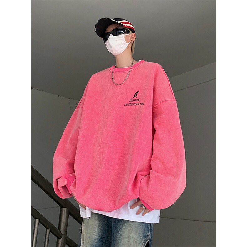 得物抖音高品质二开360克重磅做旧炒雪花纯色圆领水洗卫衣1517,男装卫衣,电商A486