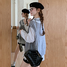 开春穿搭一整套女小个子2025超火独特超好看甜美减龄针织马甲套装，女装套装/套裙，维壹