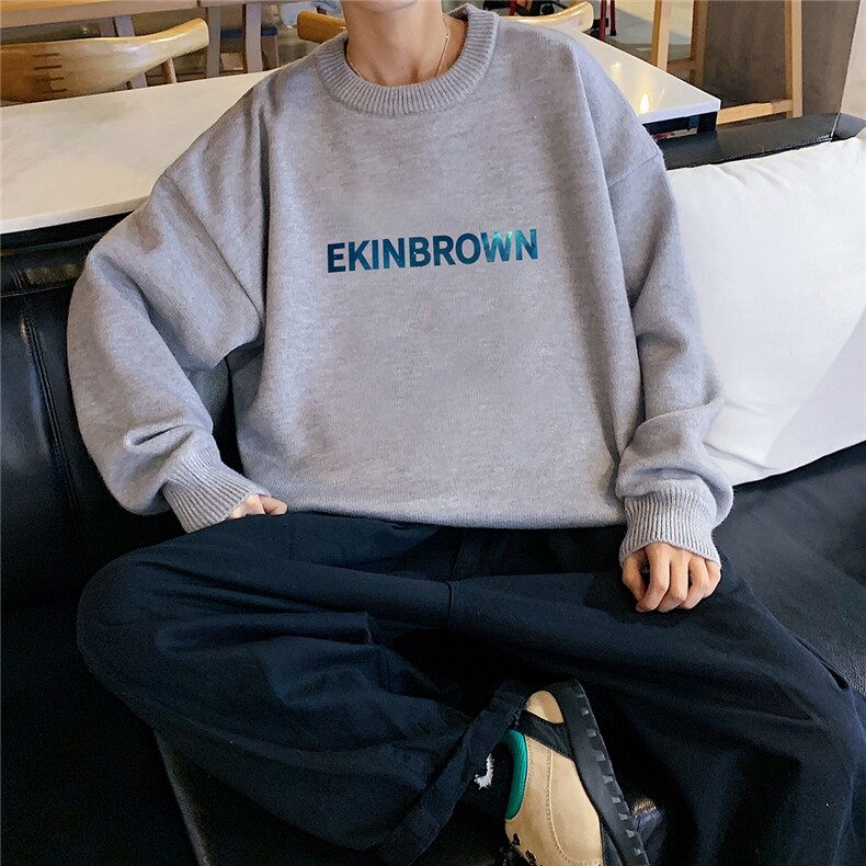 1港风圆领中性情侣潮流大码M-5XL印花加厚毛衣男7758P48加绒P55，男装针织衫/毛衣，星座226-2