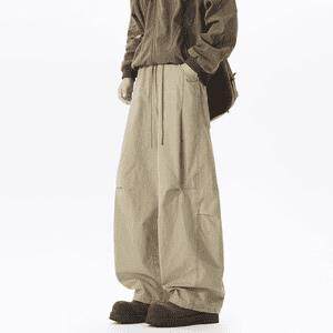 春季新款美式潮牌褶皱水洗弯刀工装裤男复古街头宽松阔腿拖地长裤，男装工装外套，星座715-4