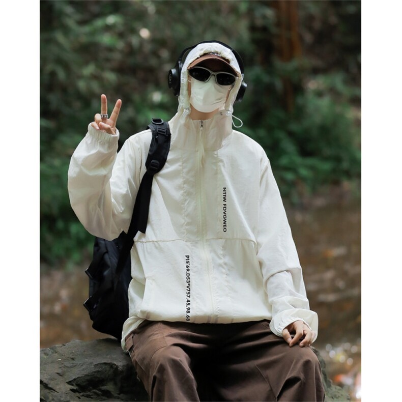 F316-P43夏季新款潮流纯色连帽夹克外套轻薄冰丝透气防晒服现货,男装防晒衣,星座512-6