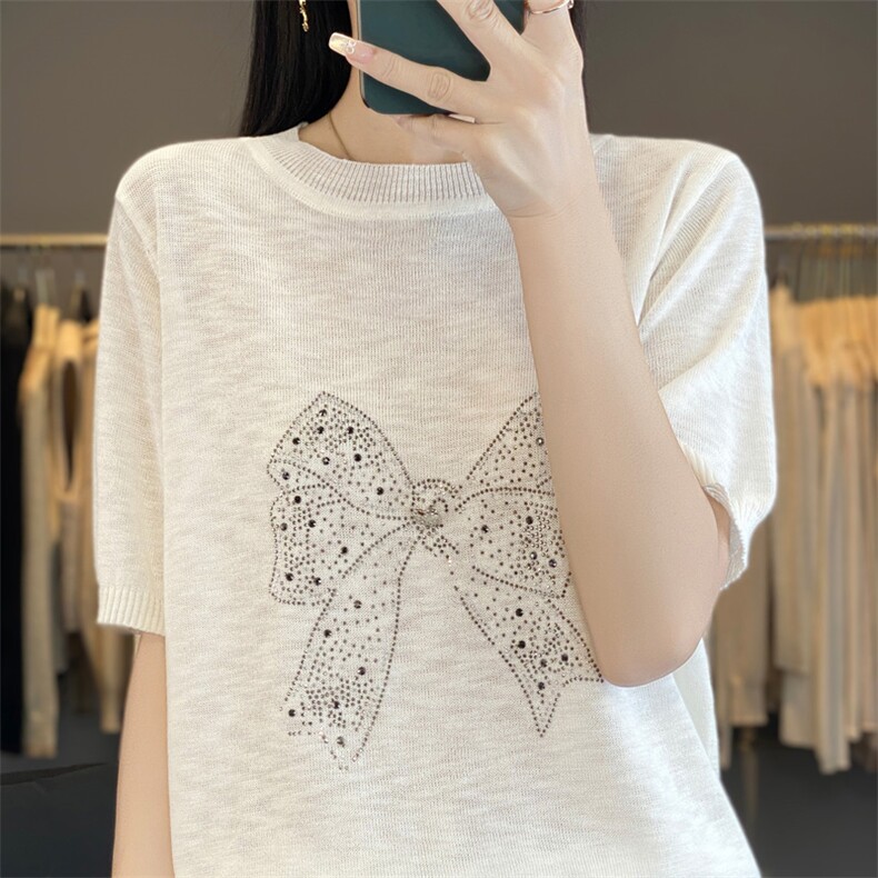 打底衫女2025新款春秋洋气显瘦蕾丝圆领针织上衣女装秋冬毛衣，女装针织衫/毛衣，宛庄羊绒