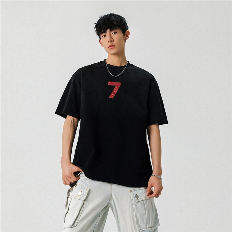 2025新款潮牌短袖宽松韩版字母印花扎染工艺T恤T8823/P5588,男装T恤,星座202