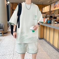 TZ24356-特P50男士字母印花运动休闲套装夏季圆领短袖T恤港风短裤，男装牛仔裤，电商D310B